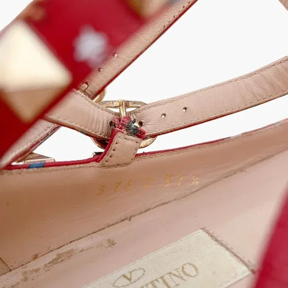 Valentino Garavani Rockstud Caged Flats EU 37.5 US 7.5 Red Stars Studded Ballet - Picture 10 of 13